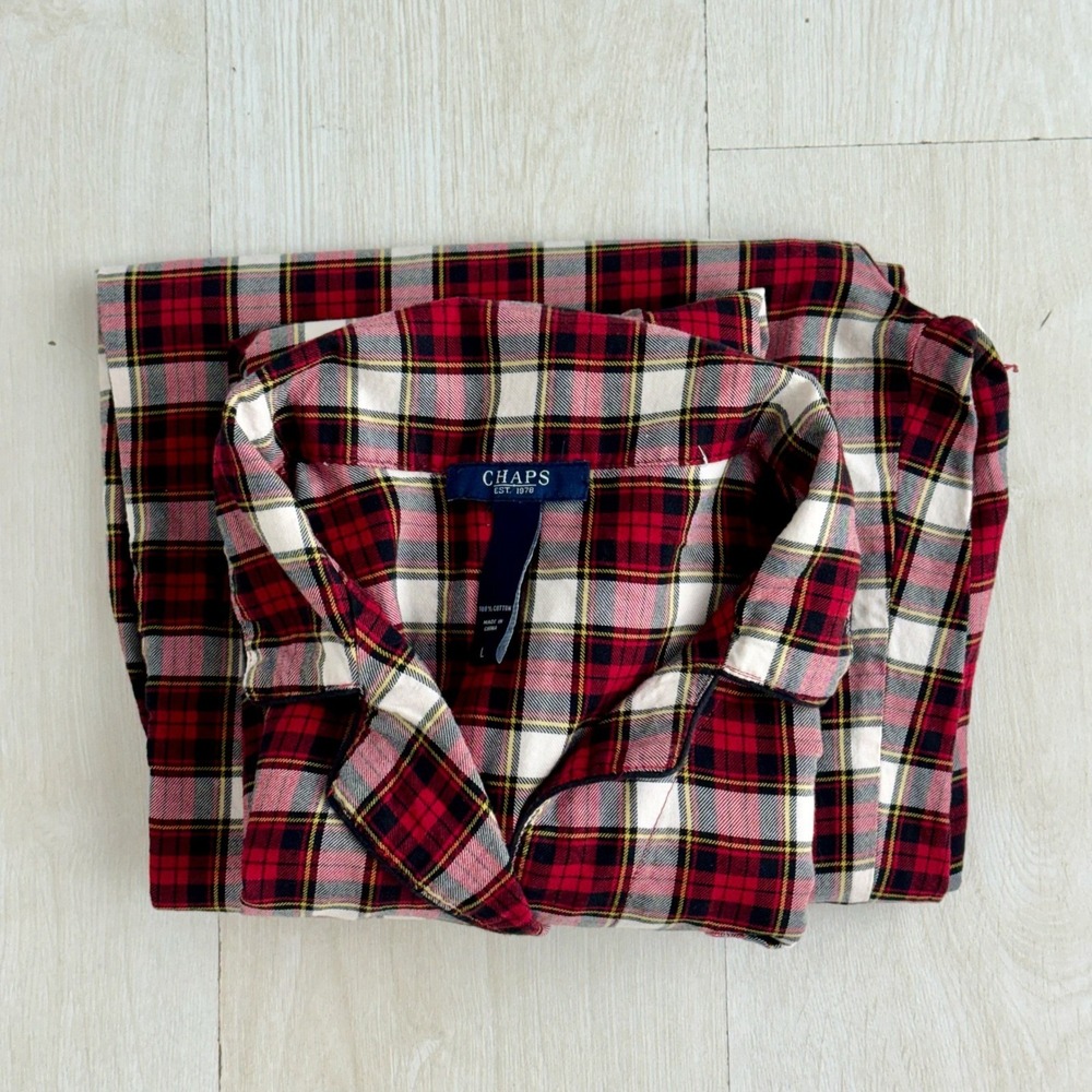 Chaps Pajama Set Womens Large Red Plaid Flannel Cotton Sleepwear Loungewear‎ 2PC